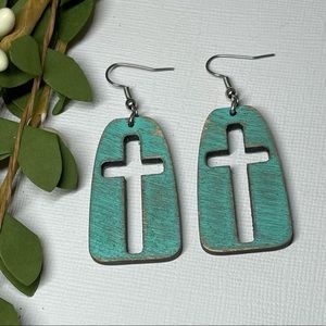 Wood Cross Earrings